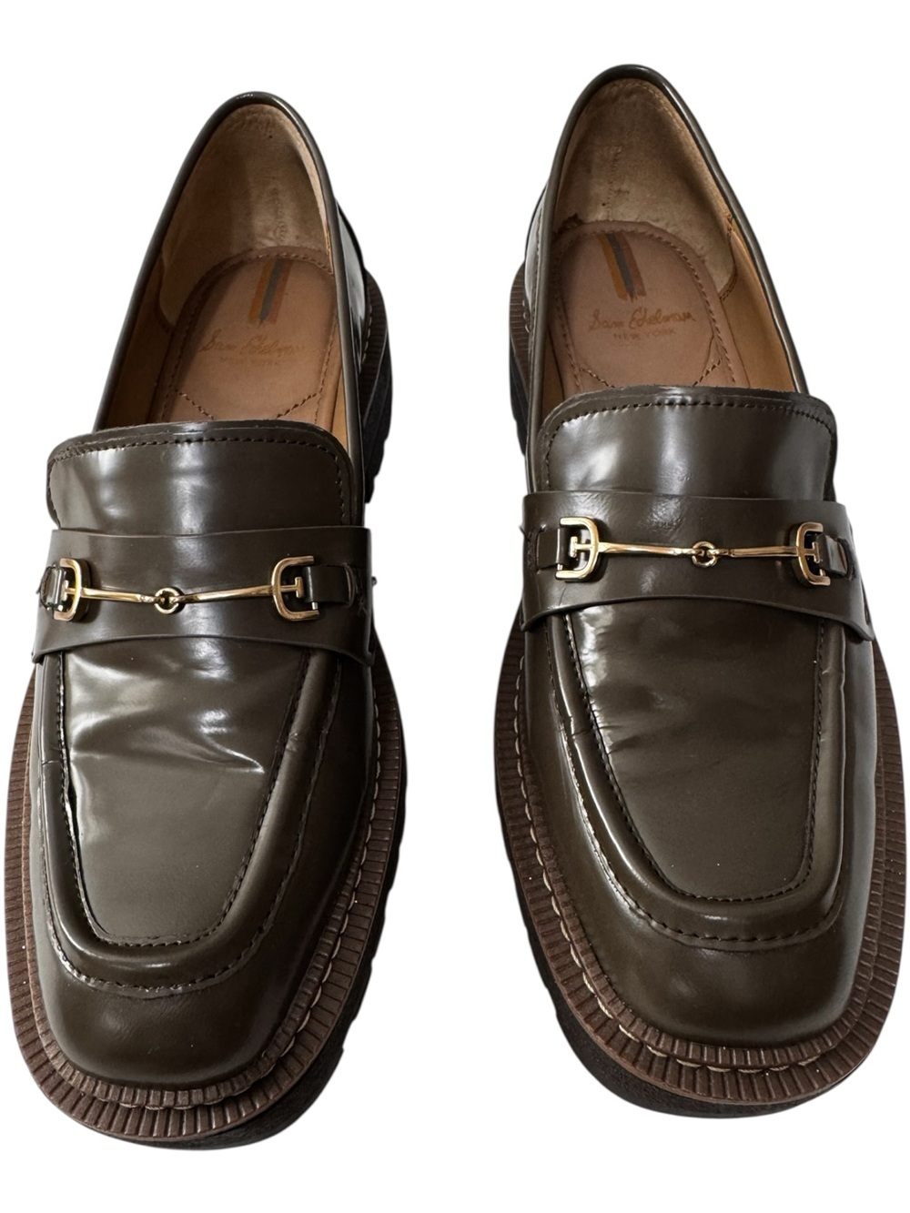 Sam Edelman Tully Lug Sole Loafers in Alpine Green Box Leather Sz 8.5 - Picture 13 of 13
